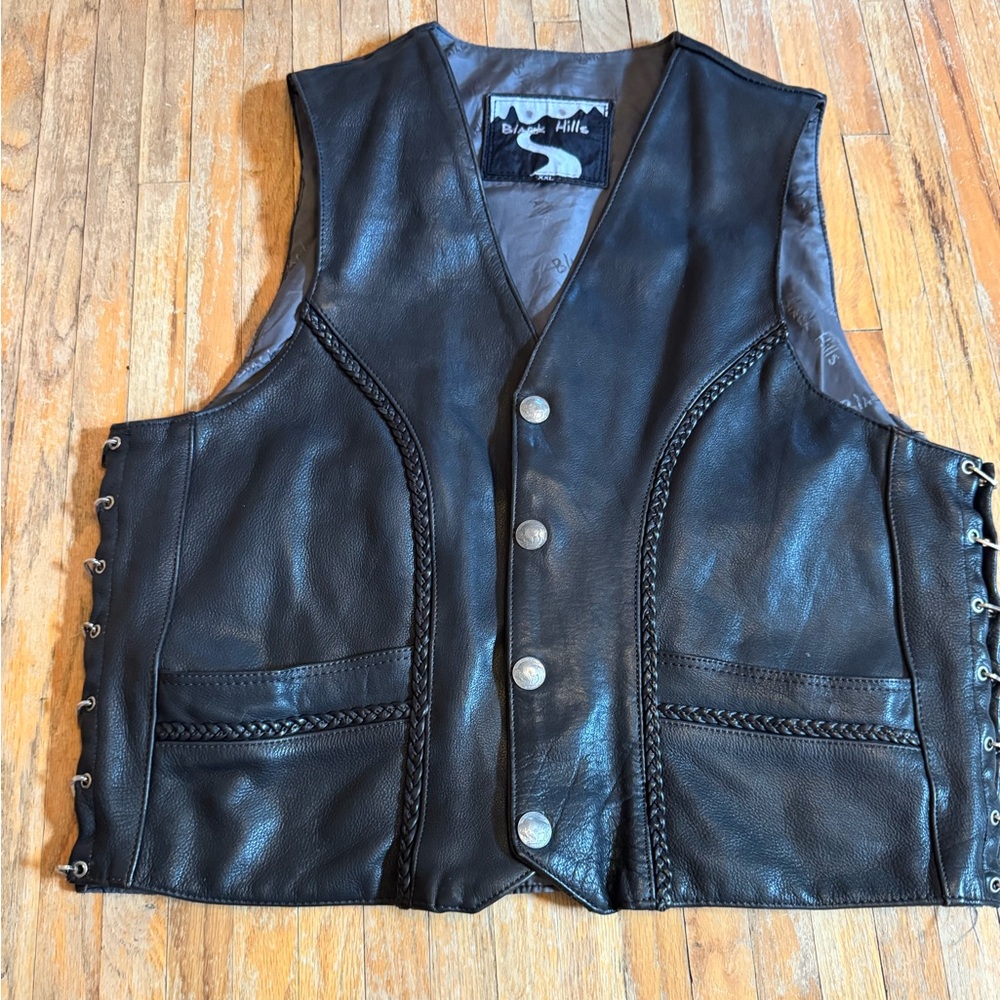 Vintage Black Hills Leather Biker Vest